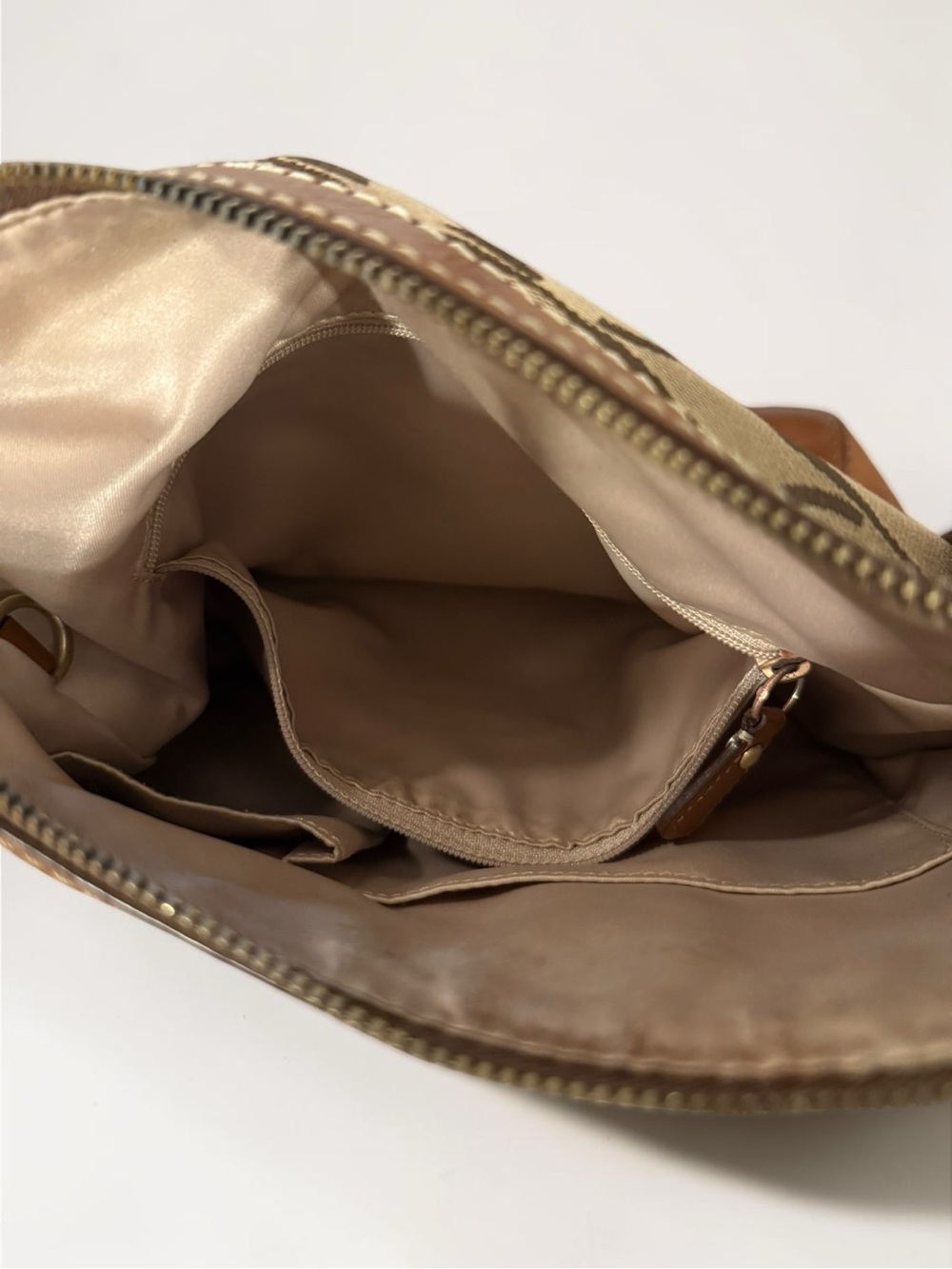 SOLD COACH Vintage Signature C Canvas Leather Stripe Shoulder Bag 10542 Tan - Picture 15 of 16